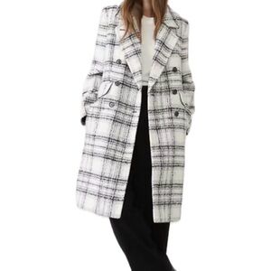 Banana Republic Black and White Plaid Timeless Topcoat Double Breasted Pea Coat